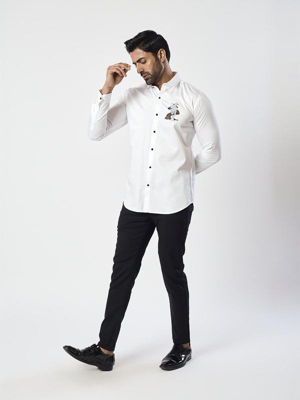 Men White Party Wear Full Sleeve Shirt