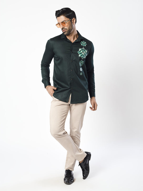 Evergreen Embroidered Party Wear Shirt