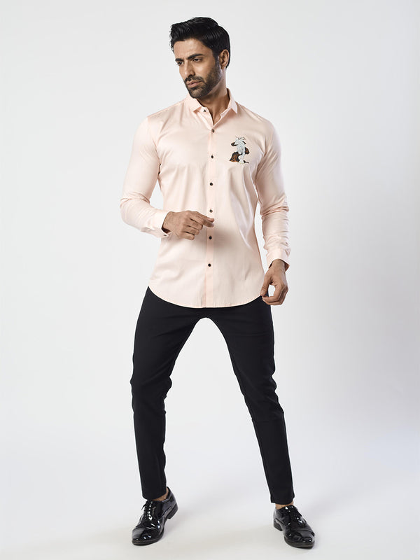 Side Patterned Shirt for Men in Peach