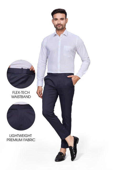 Flexi Waist Navy Blue Formal Pants for Men