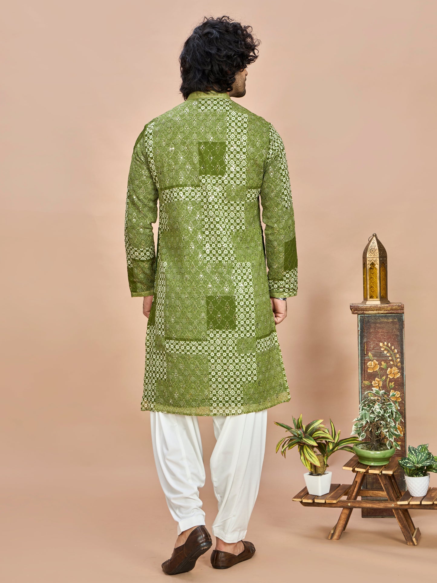 Green Silk Wedding Kurta Set for Men