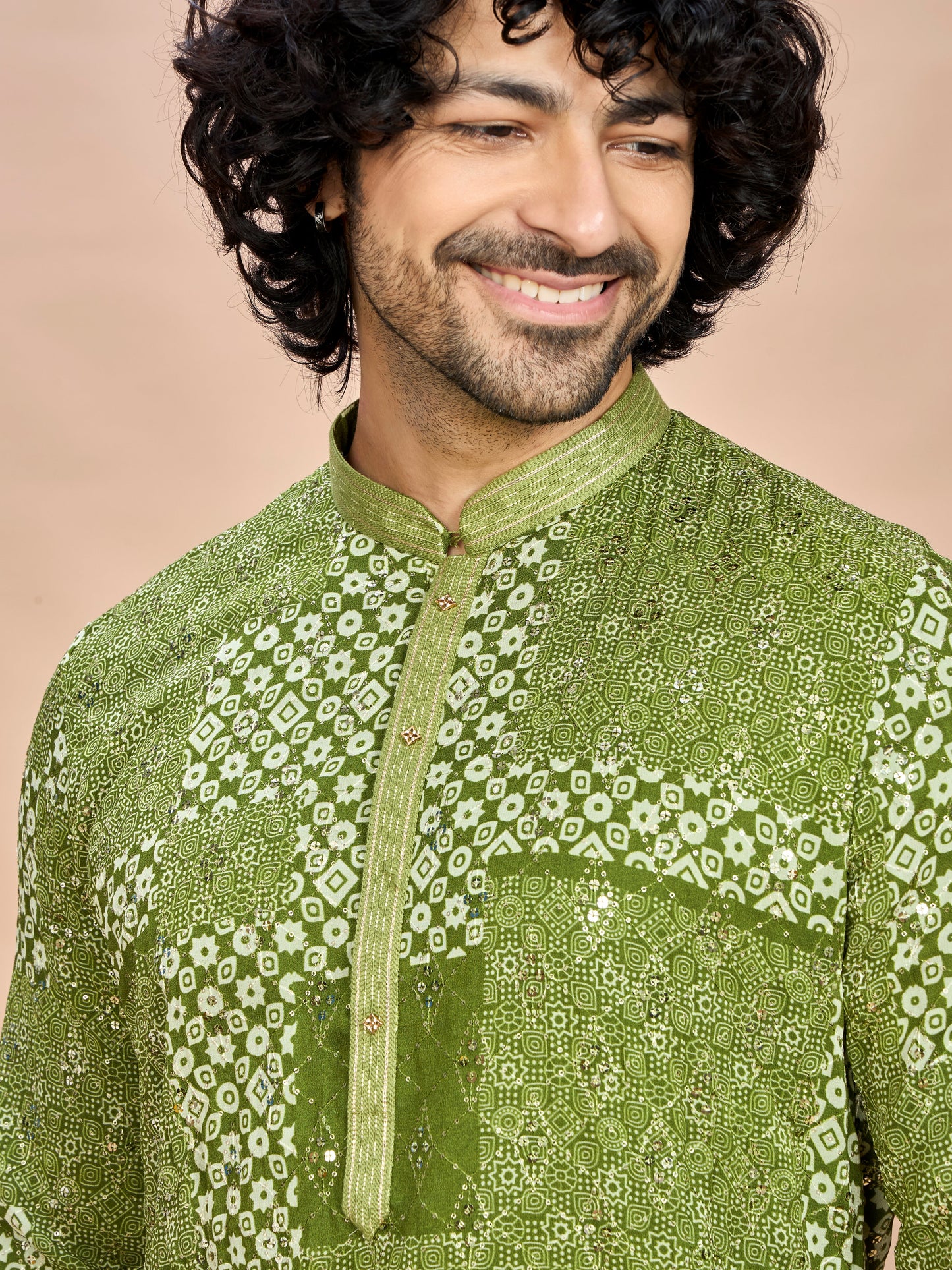 Green Silk Wedding Kurta Set for Men