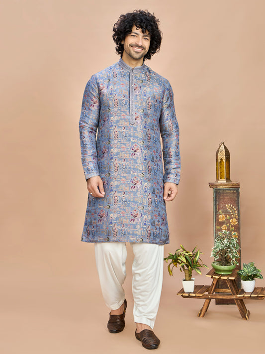 Blue Silk Kurta Set for Men