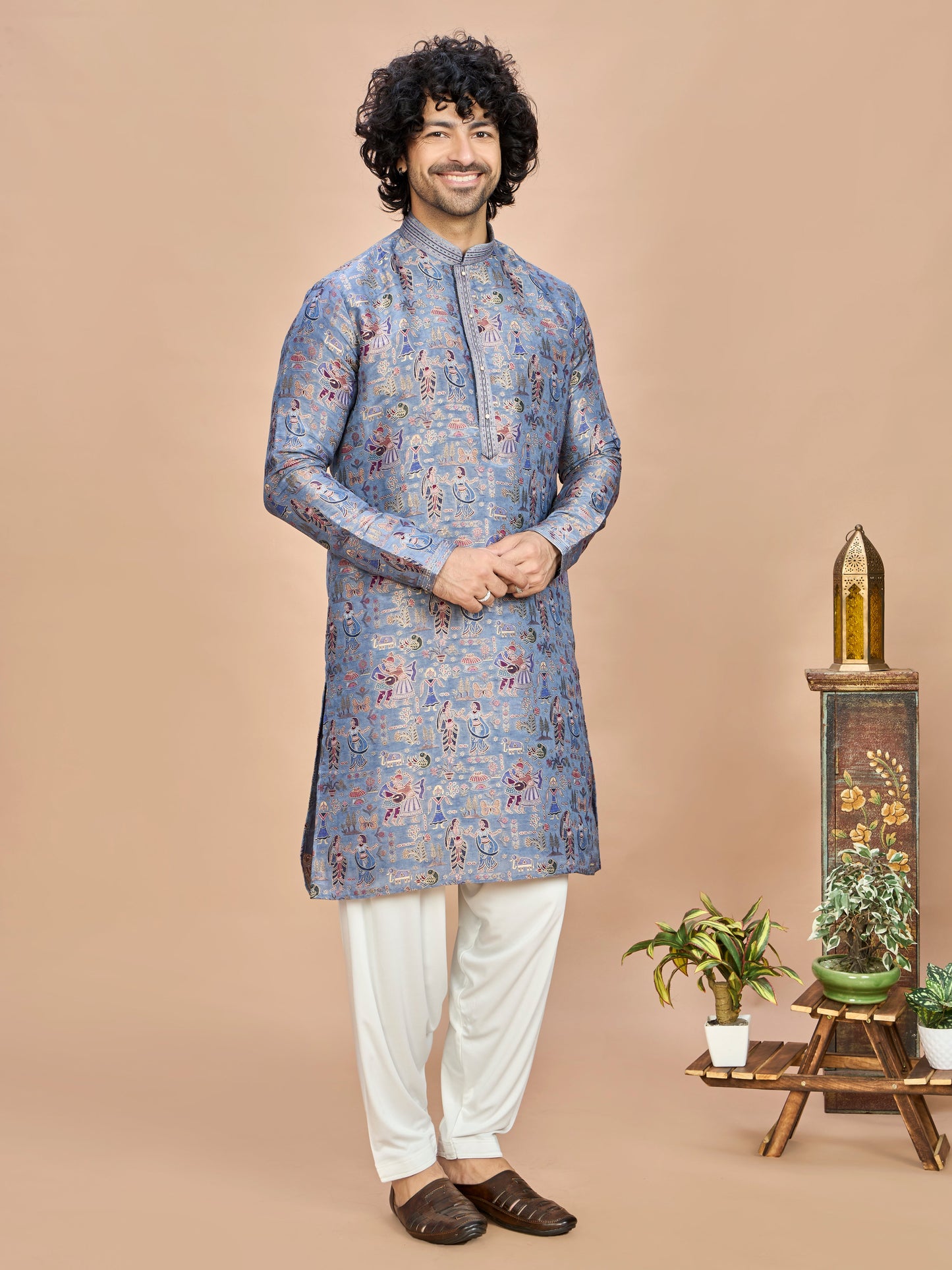 Blue Silk Kurta Set for Men