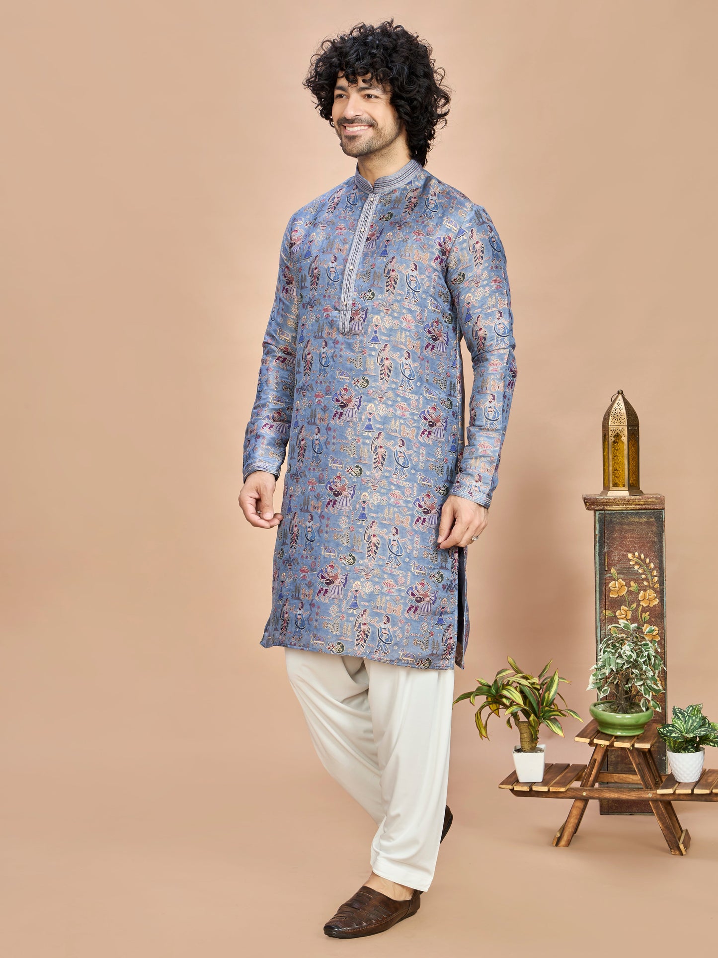 Blue Silk Kurta Set for Men