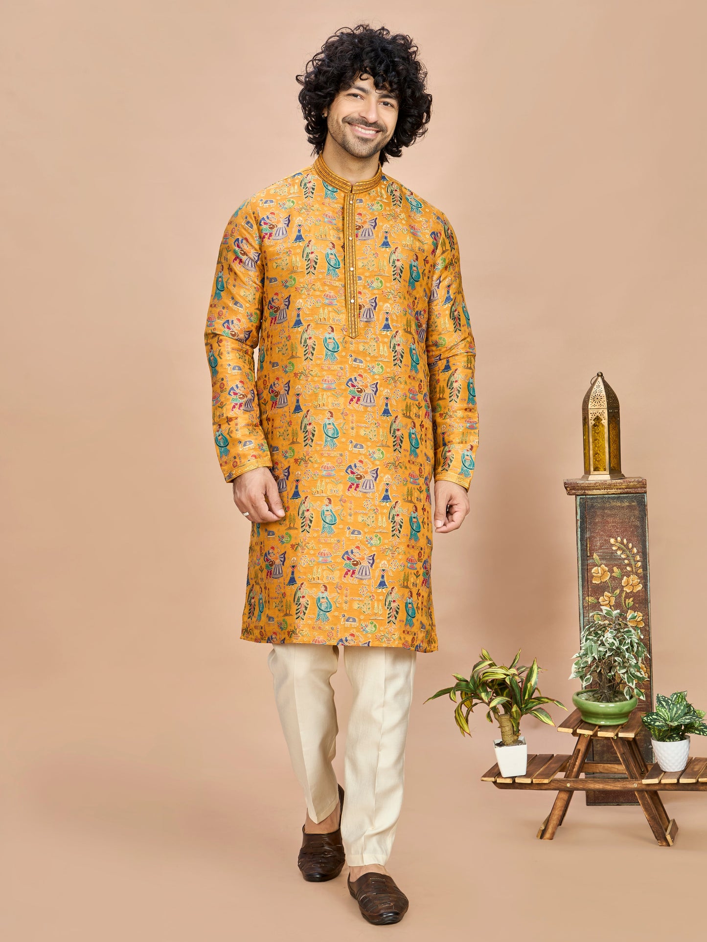 Mustard Silk Kurta Set for Men