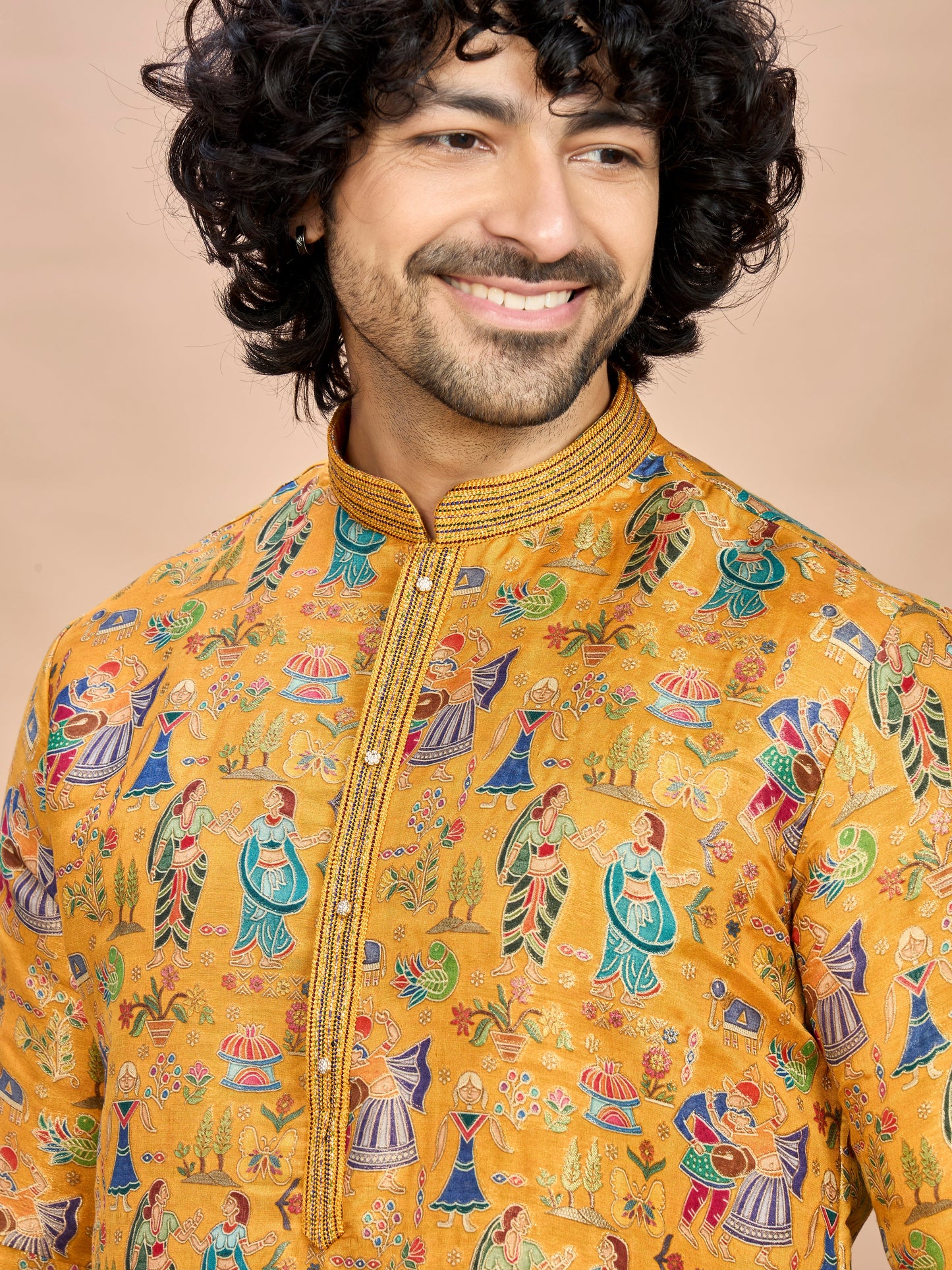 Mustard Silk Kurta Set for Men