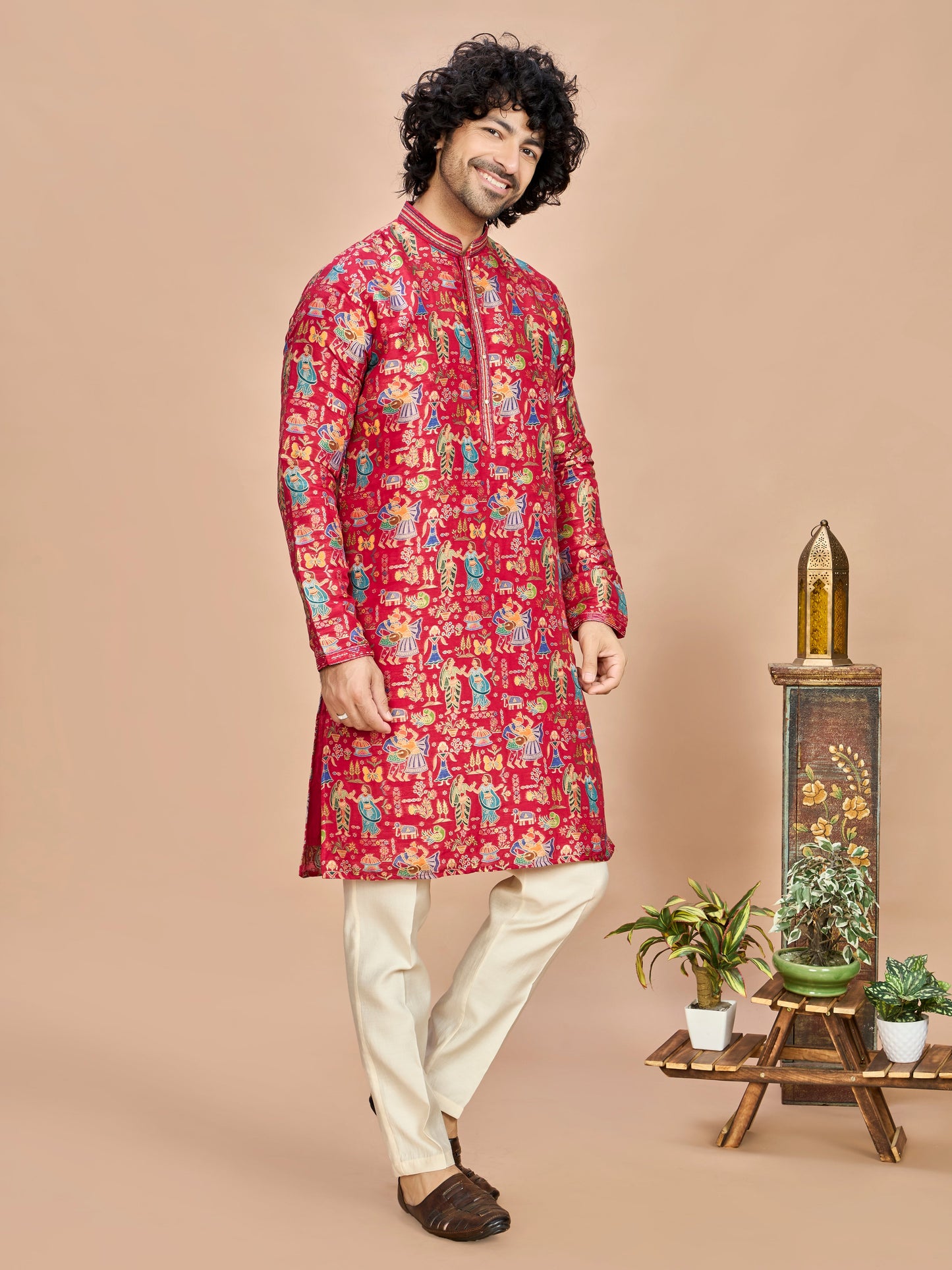 Red Silk Kurta Set for Men