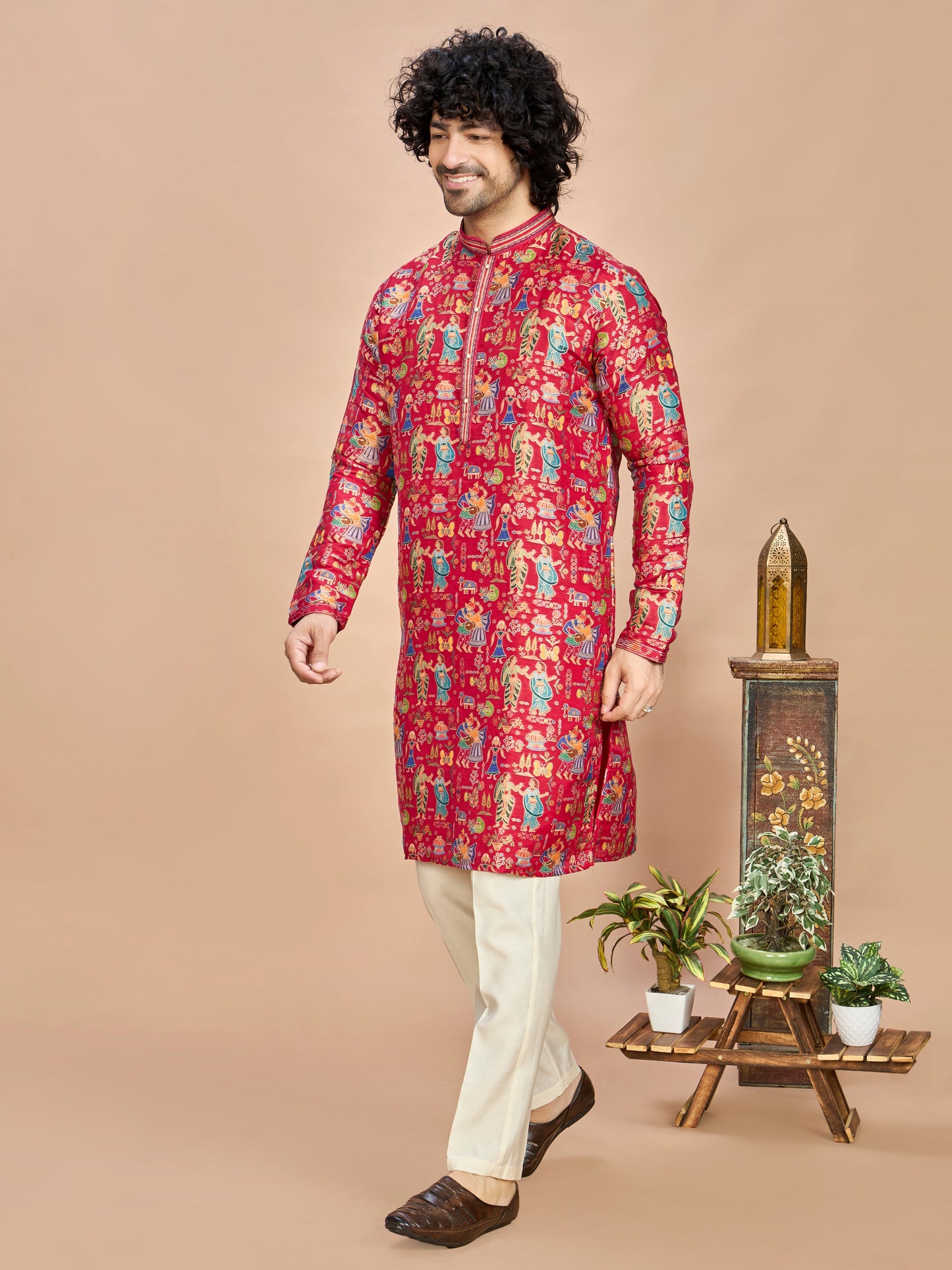 Red Silk Kurta Set for Men