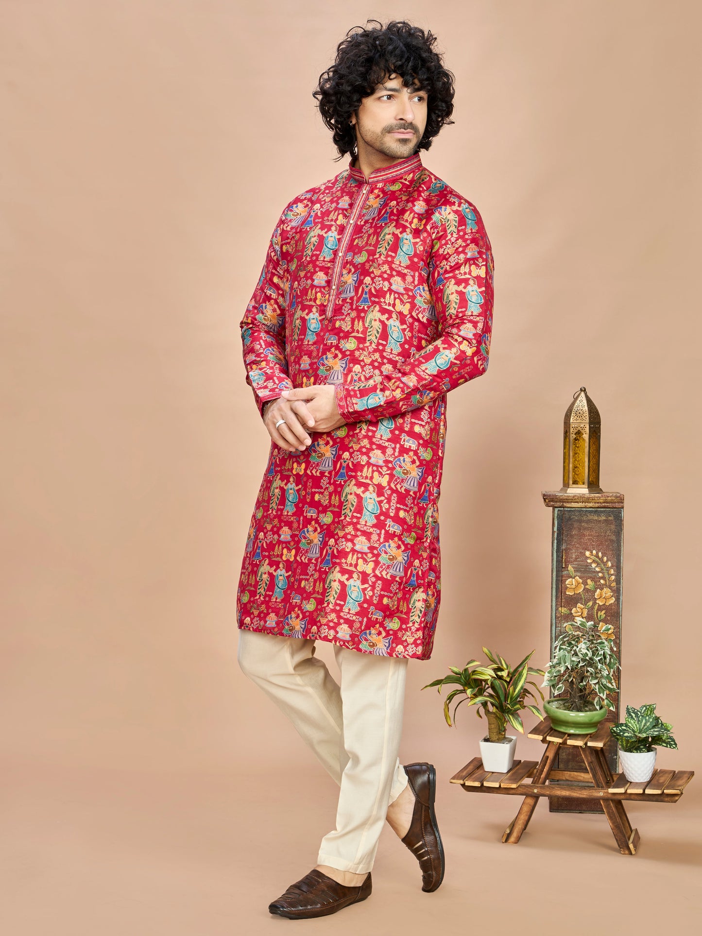 Red Silk Kurta Set for Men