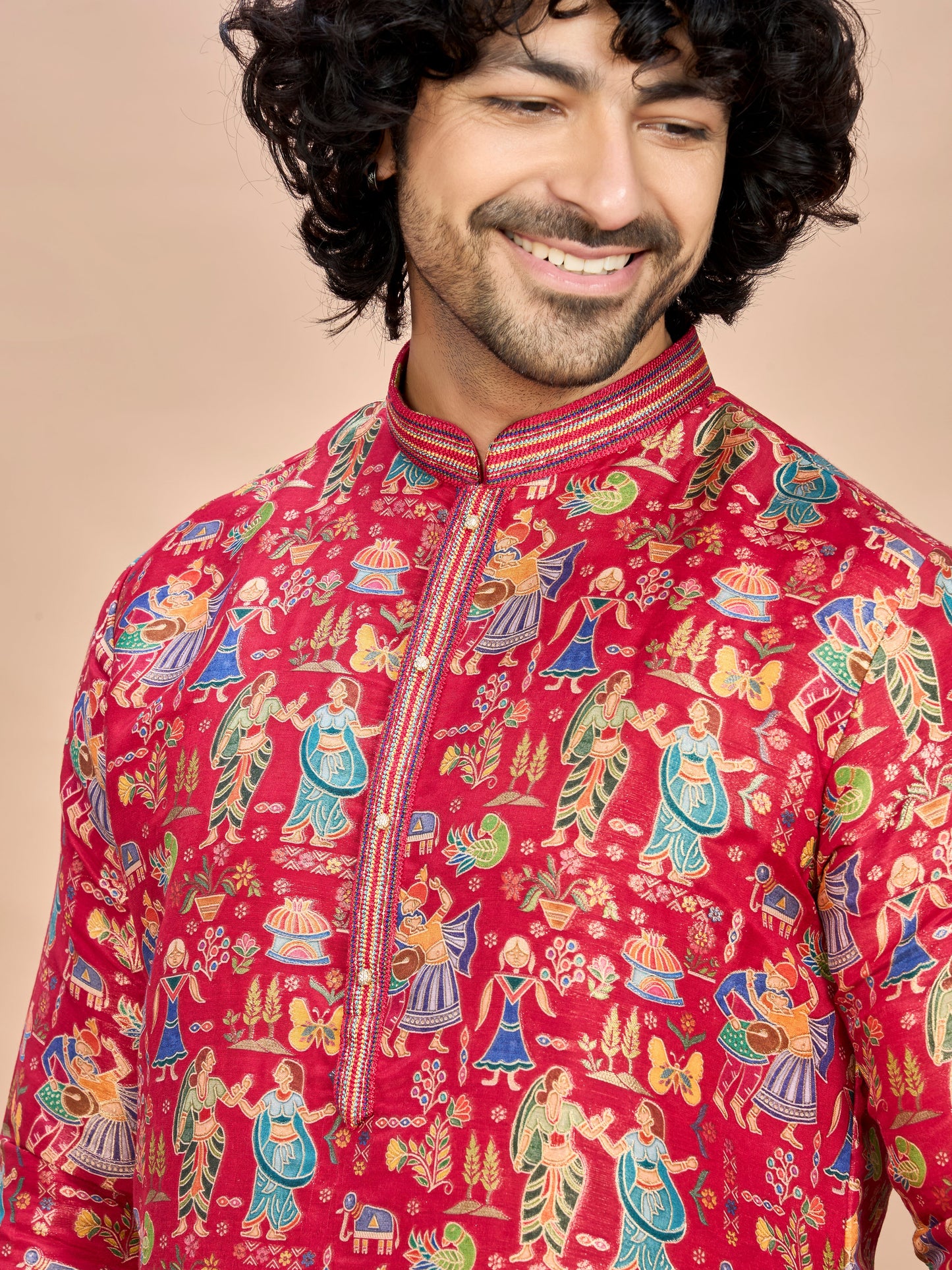 Red Silk Kurta Set for Men