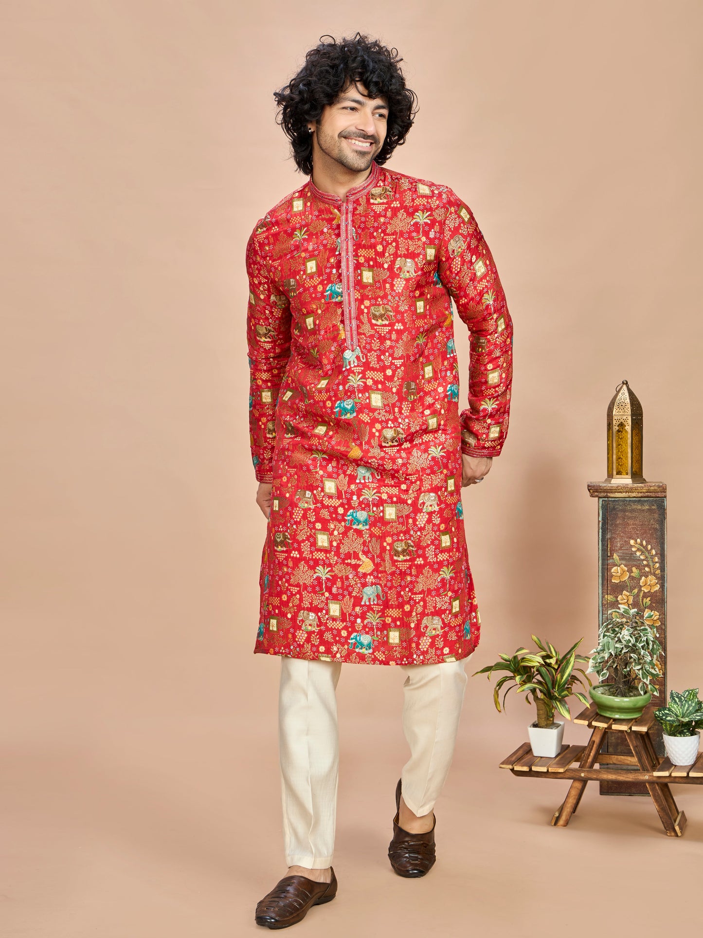 Red Silk Kurta Set for Men