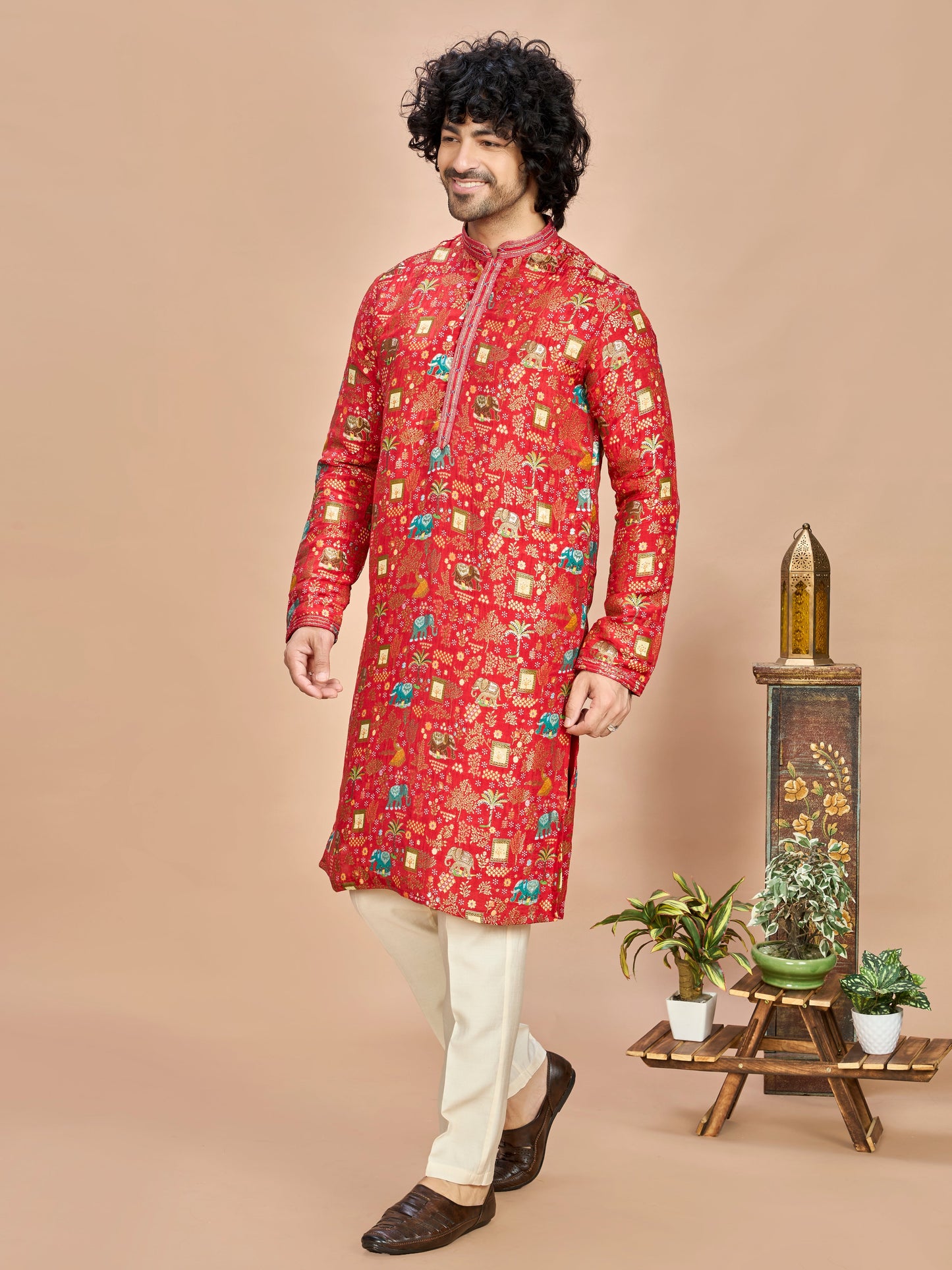 Red Silk Kurta Set for Men