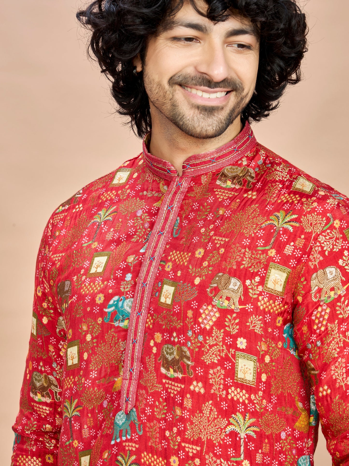 Red Silk Kurta Set for Men