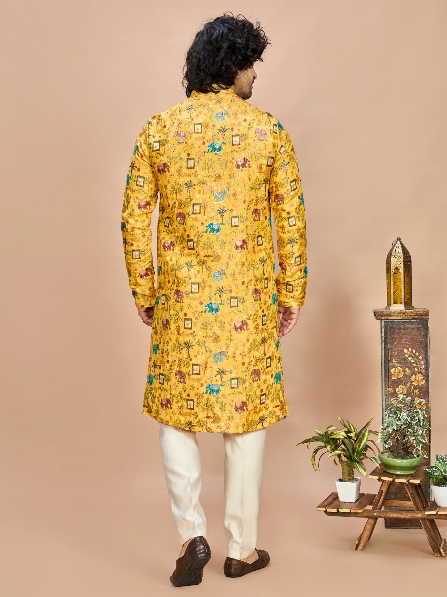 Yellow Silk Kurta Set for Men