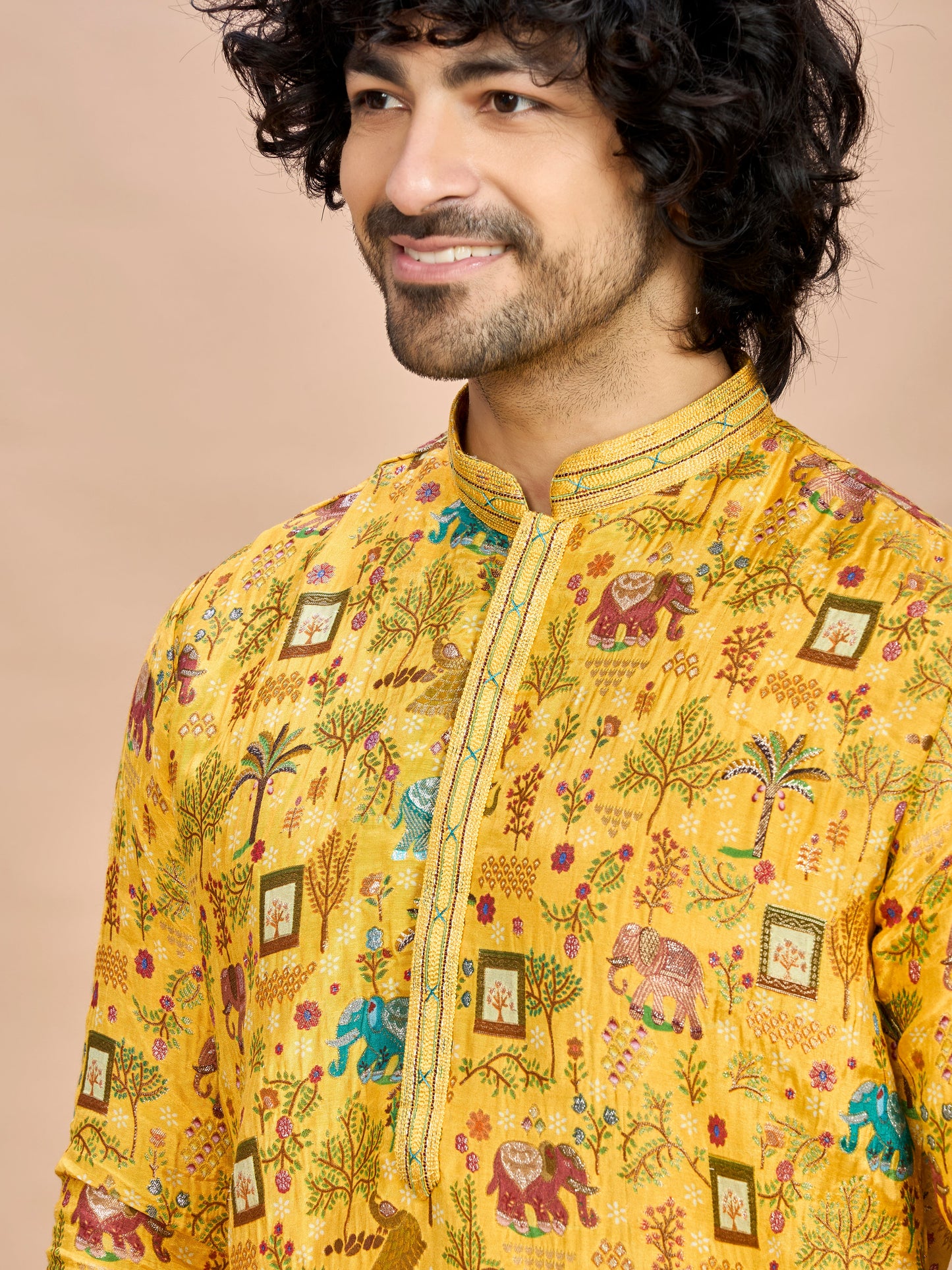 Yellow Silk Kurta Set for Men