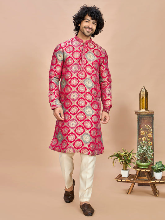 Rani Silk Wedding Kurta Set for Men