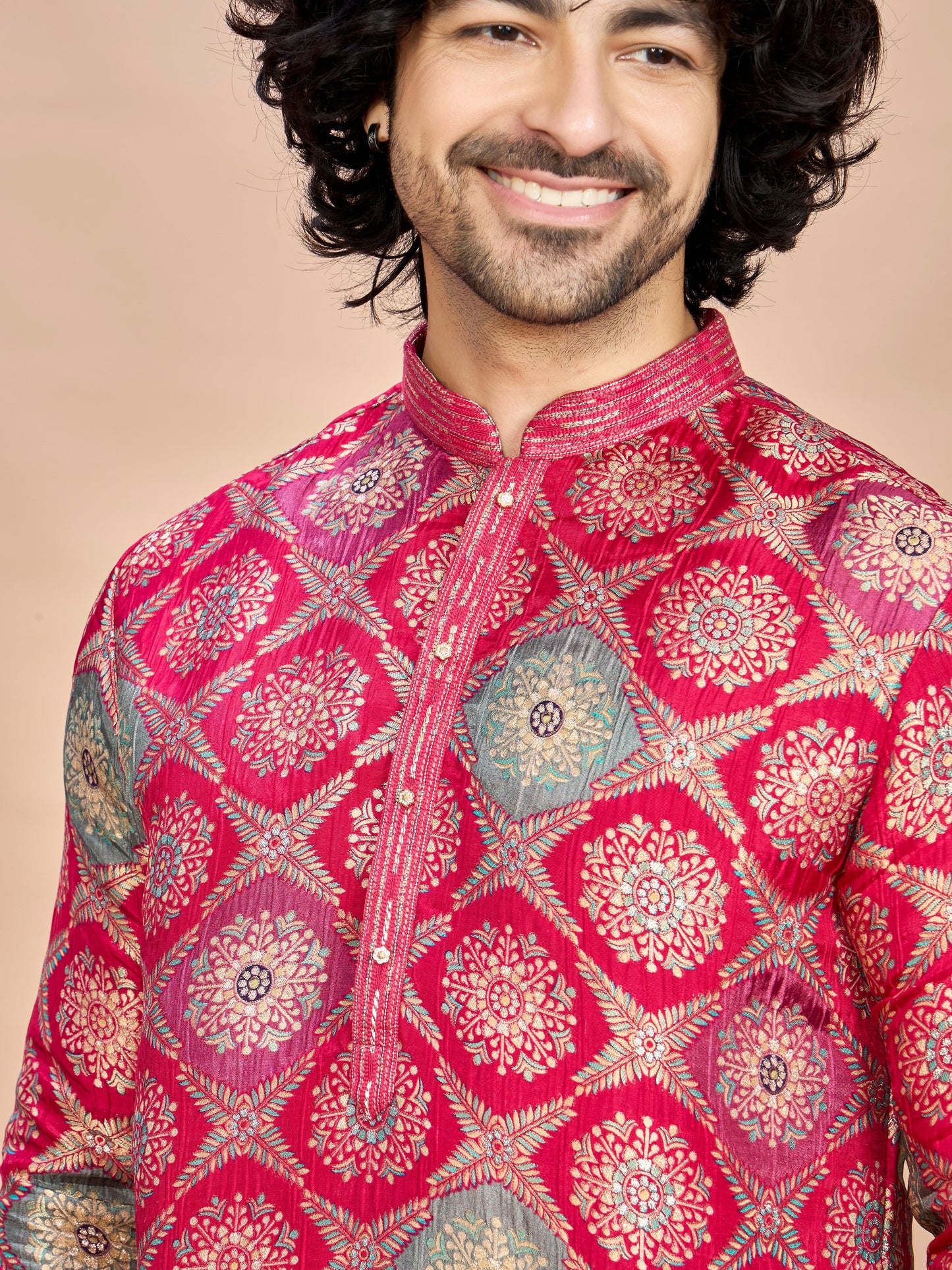 Rani Silk Wedding Kurta Set for Men