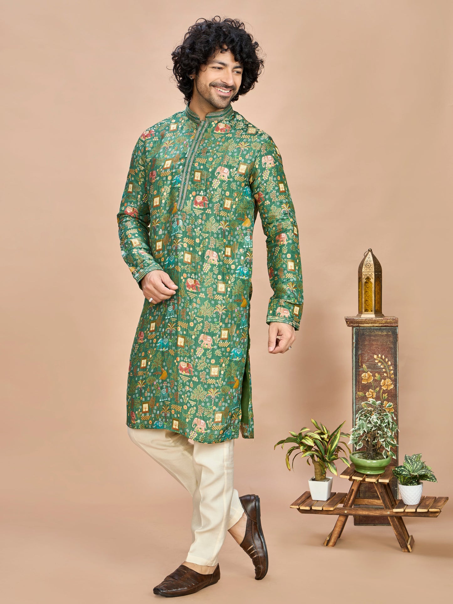 Green Silk Kurta Set for Men