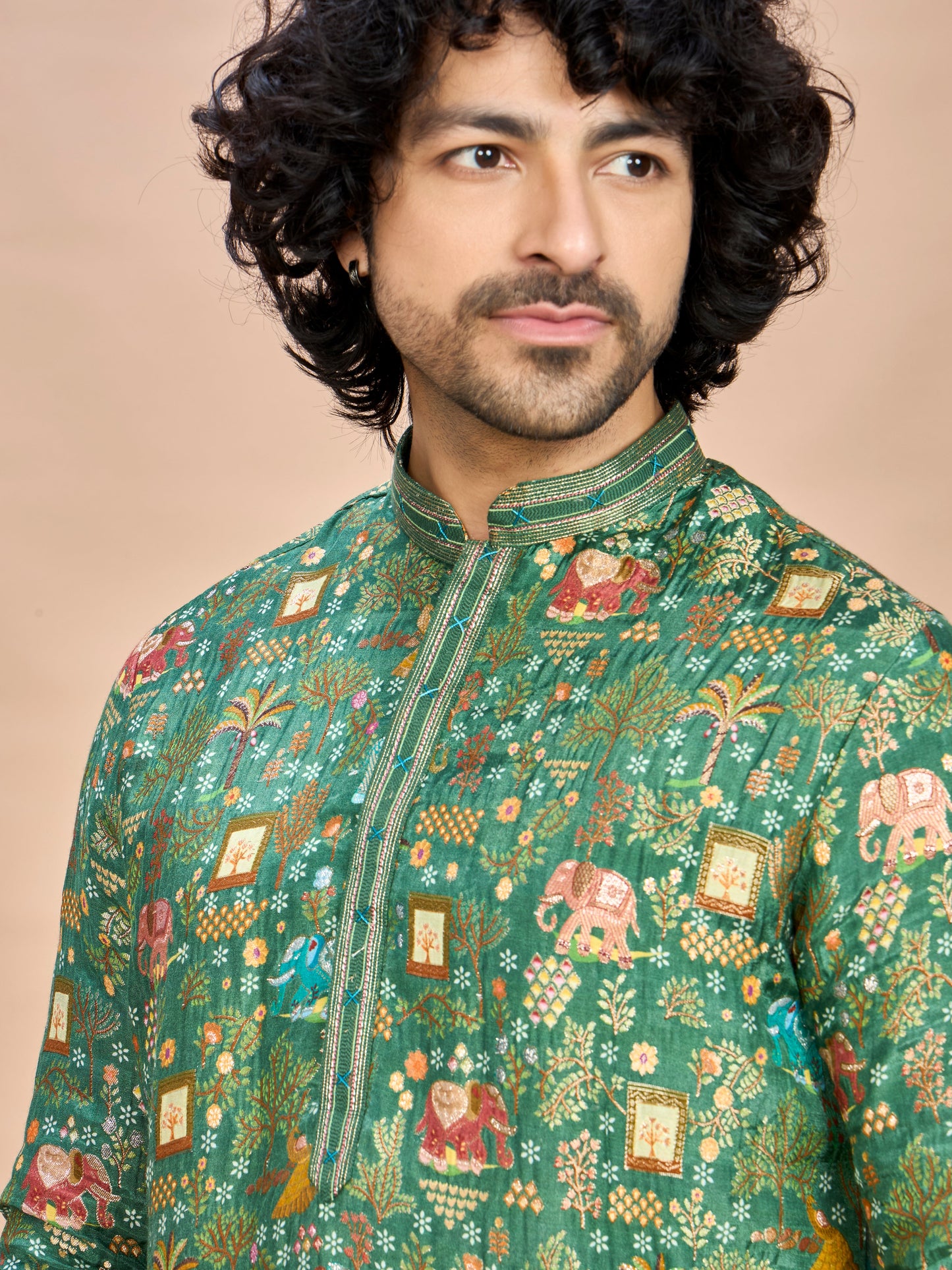 Green Silk Kurta Set for Men
