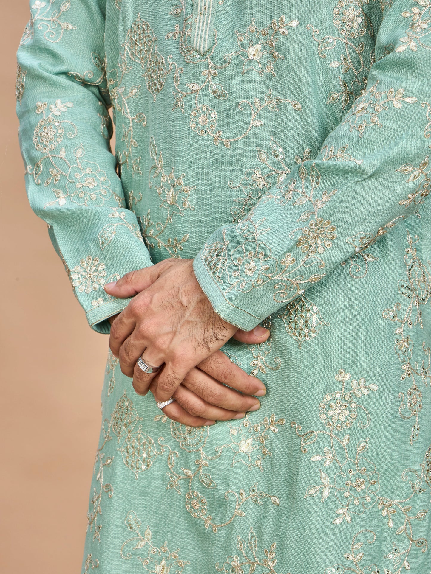 Pista Pastel Embroidered Kurta for Men