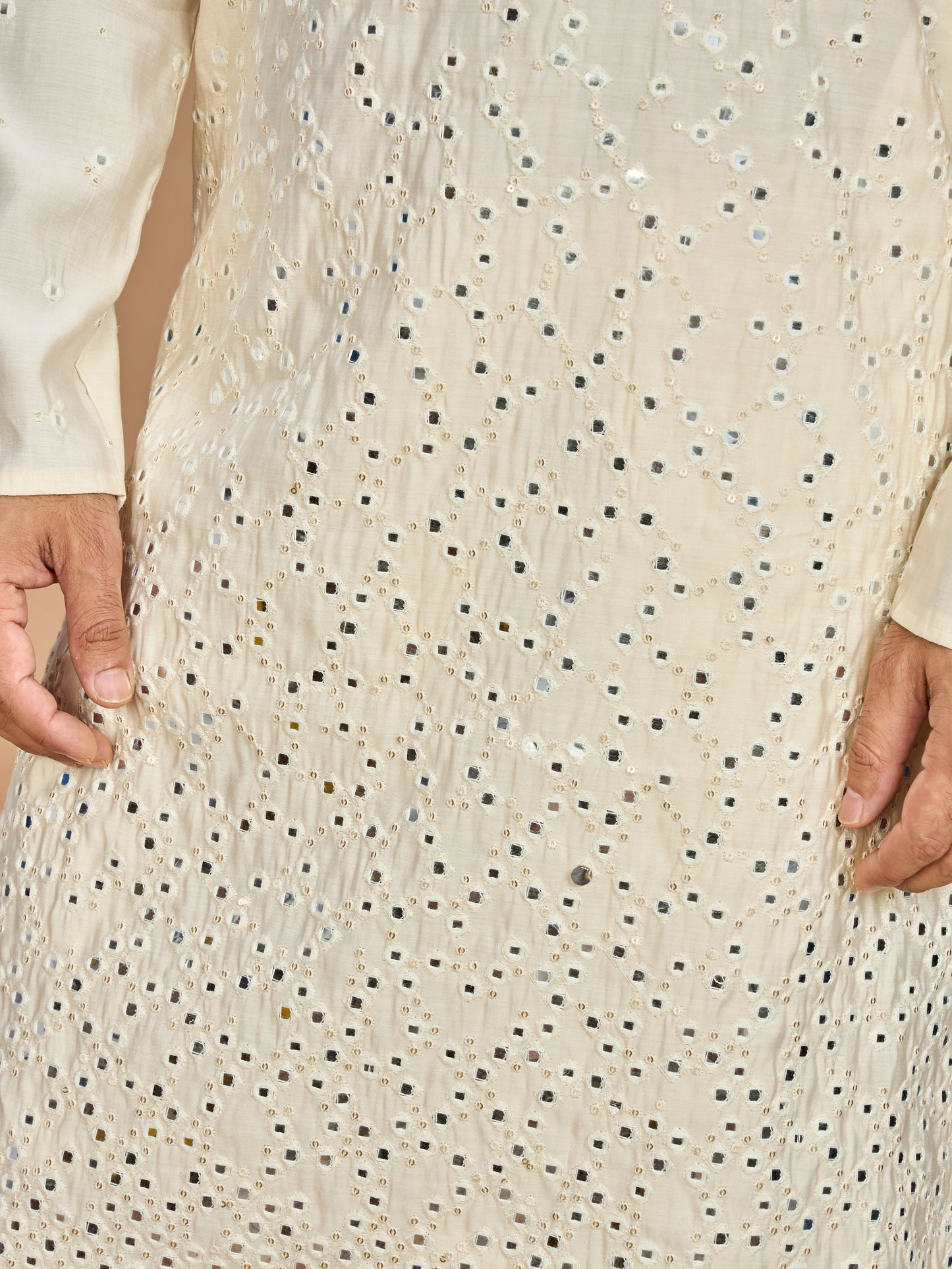 Cream Kurta with Dupatta and Bottom for Men