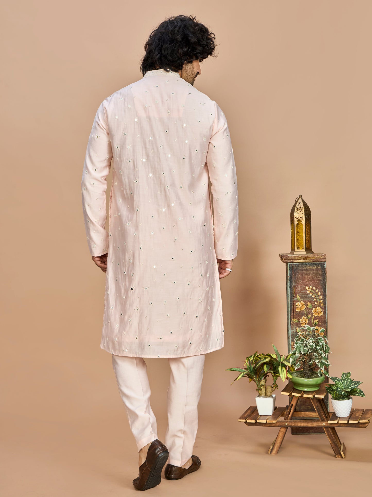 Pink Kurta with Dupatta and Bottom for Men