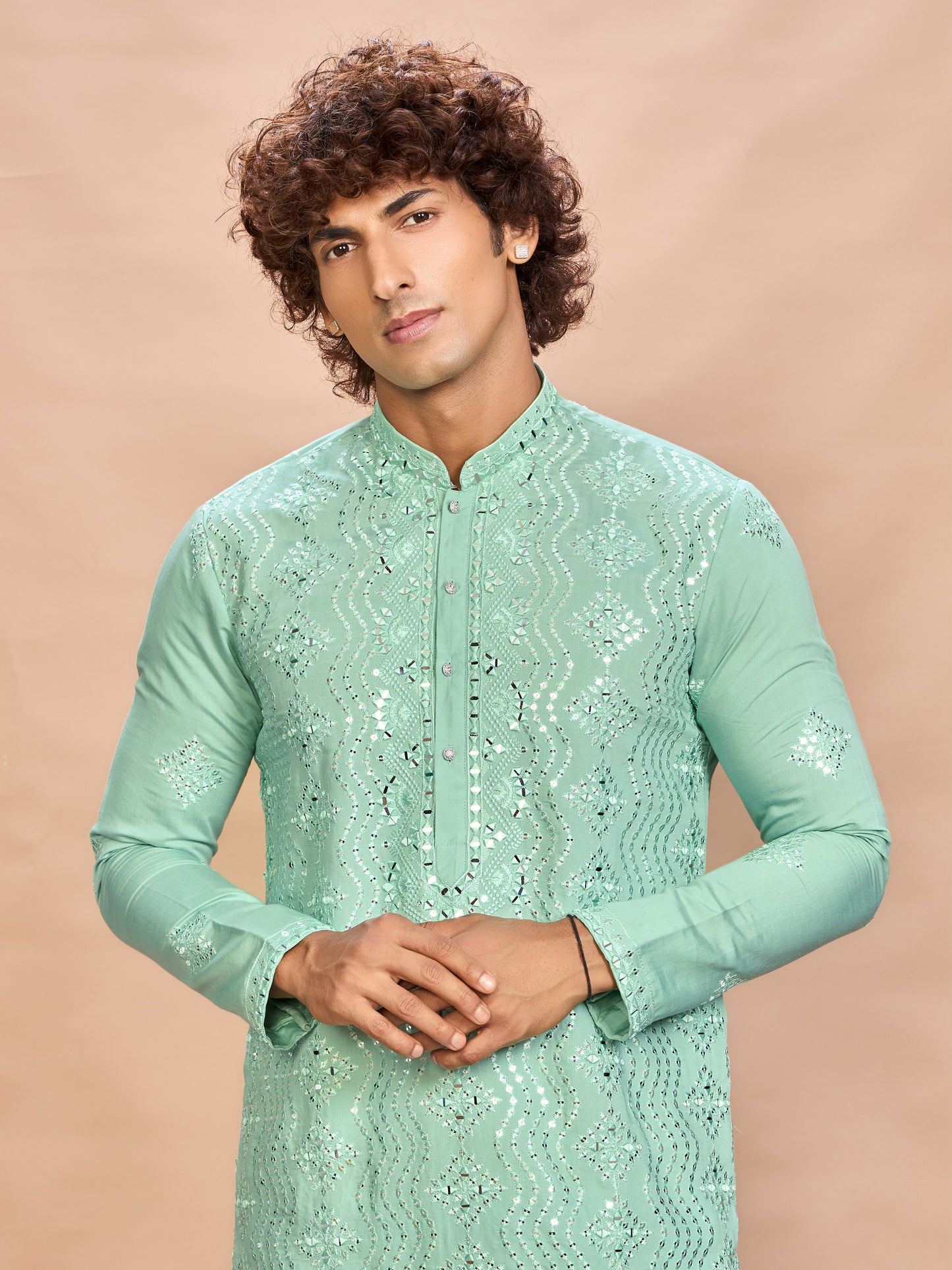 Sea Green Silk Embroidered Kurta Set