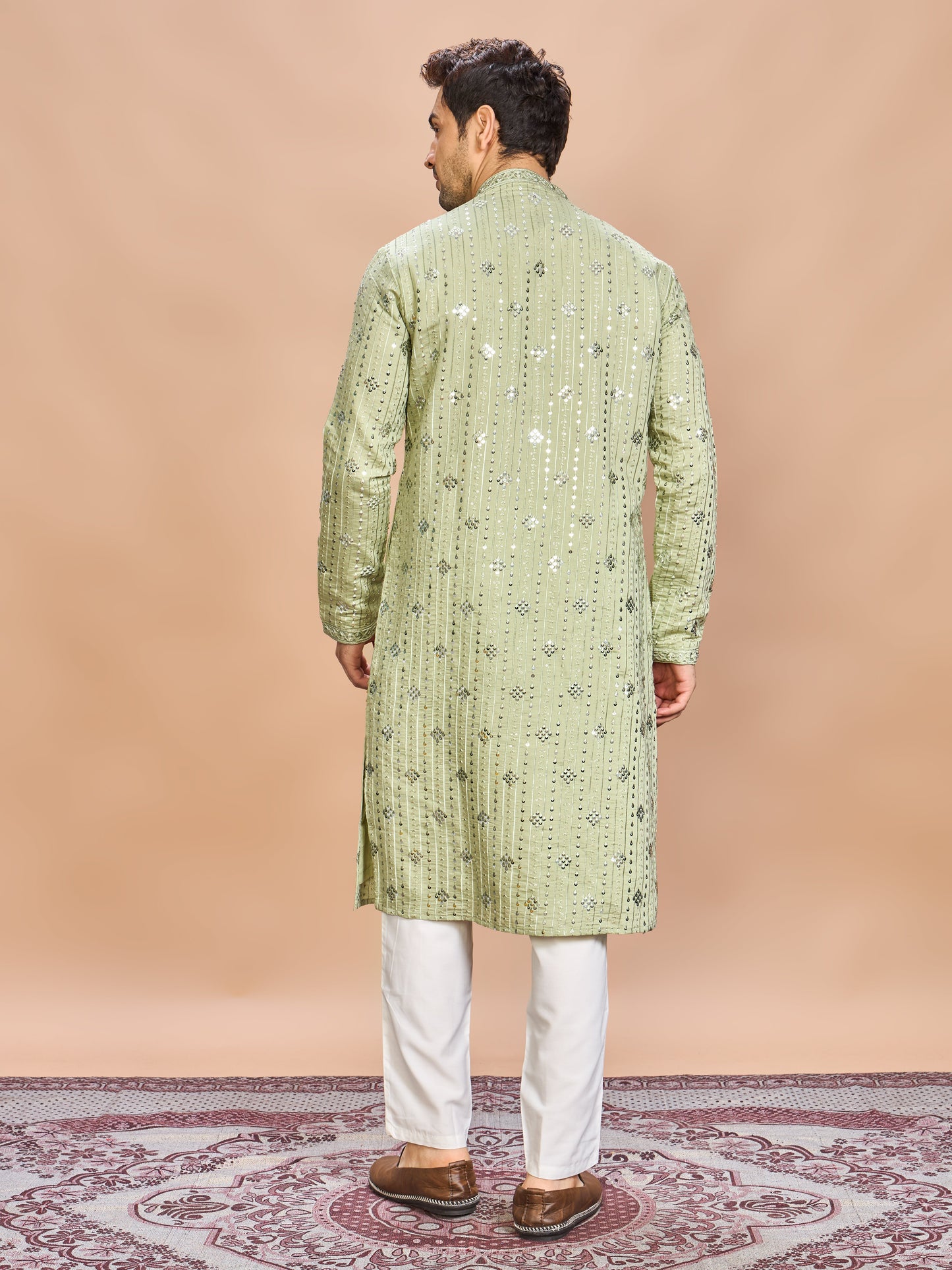 Green Silk Embroidered Kurta Set
