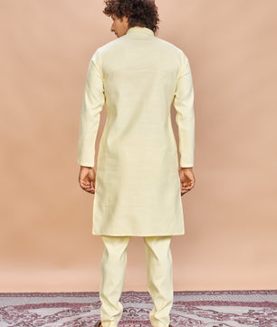 Light Yellow Linen Kurta Set for Men