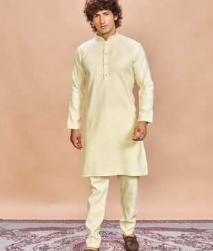 Light Yellow Linen Kurta Set for Men