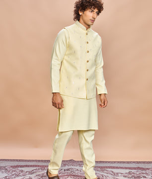 Light Yellow Linen Kurta Set for Men