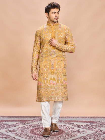 Yellow Georgette Embroidered Kurta Set