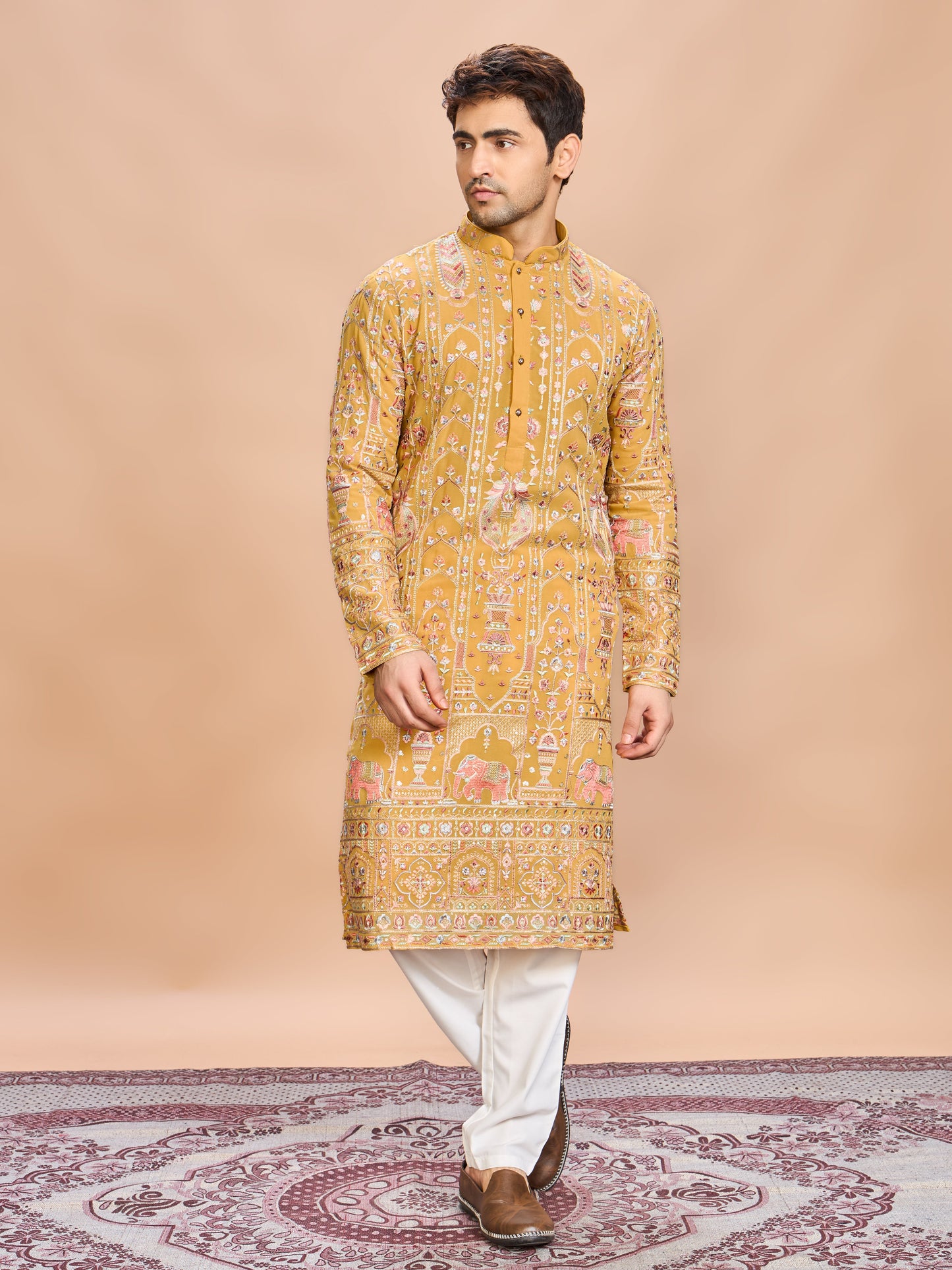 Yellow Georgette Embroidered Kurta Set