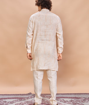 Peach Floral Linen Jacket Kurta Set for Men