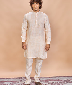 Peach Floral Linen Jacket Kurta Set for Men