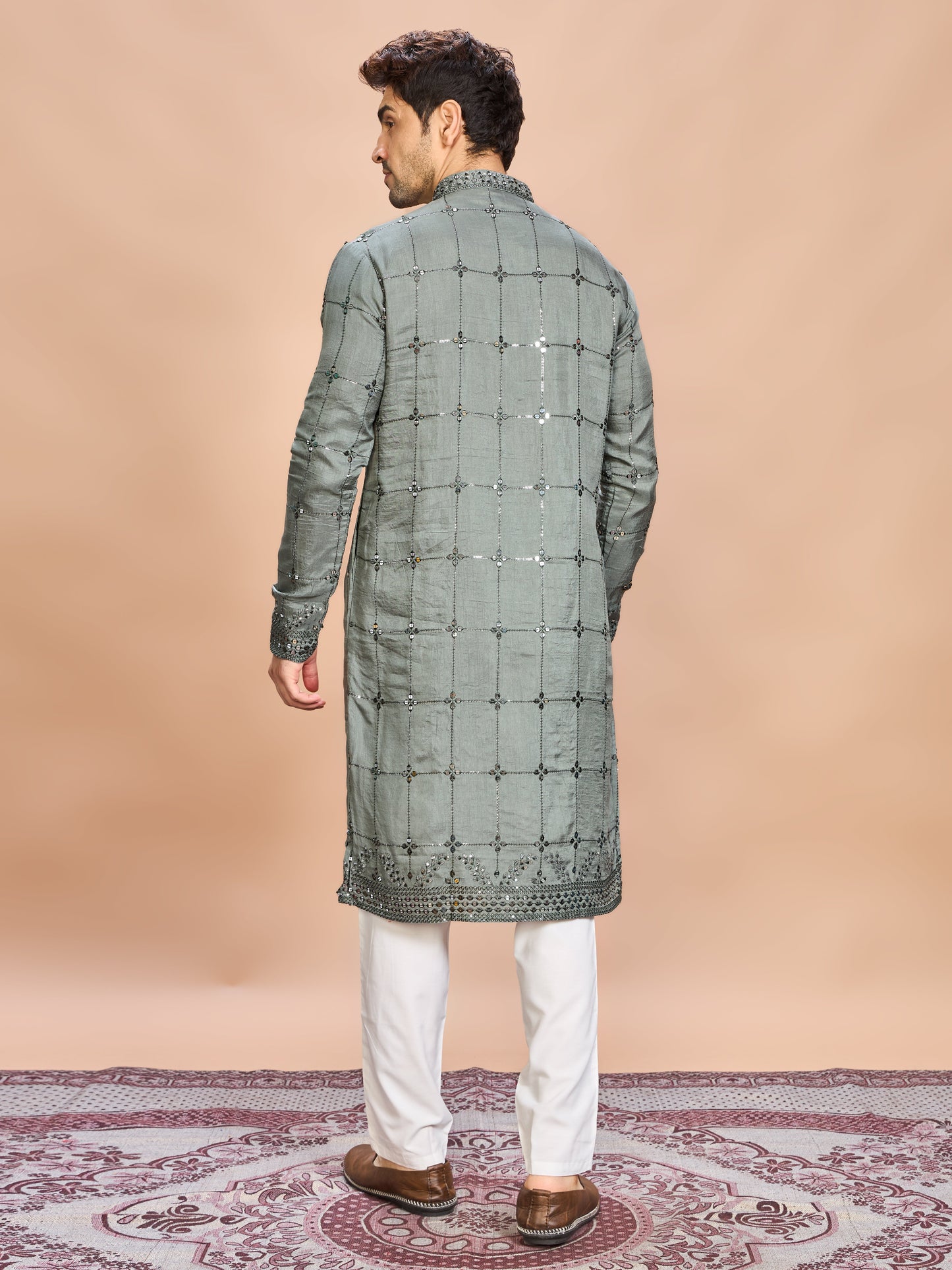 Green Silk Embroidered Kurta Set