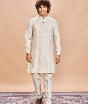 Floral Pink Linen Jacket Kurta Set for Me