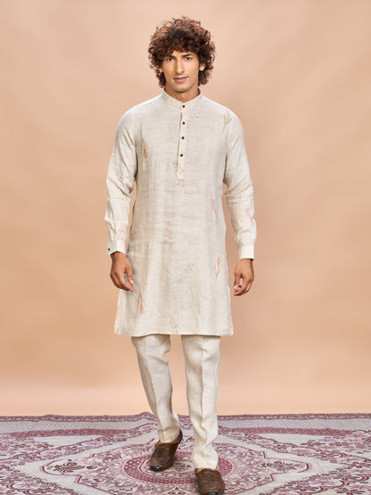 Floral Pink Linen Jacket Kurta Set for Me