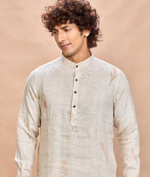 Floral Pink Linen Jacket Kurta Set for Me