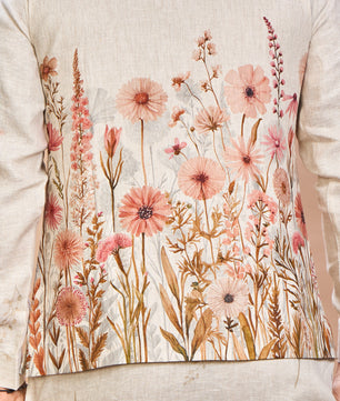 Floral Pink Linen Jacket Kurta Set for Me