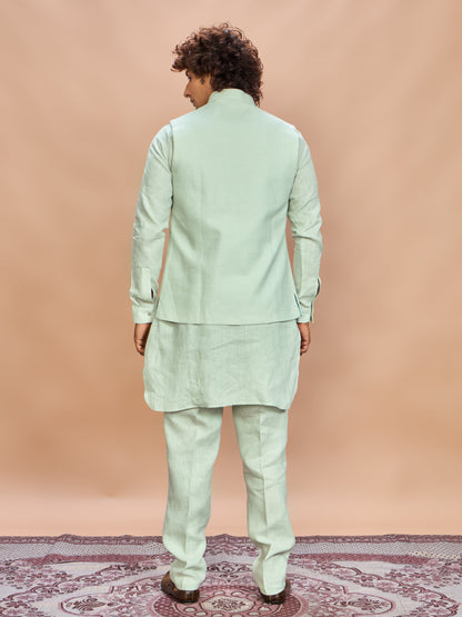 Pista Linen Jacket Kurta Set for Men