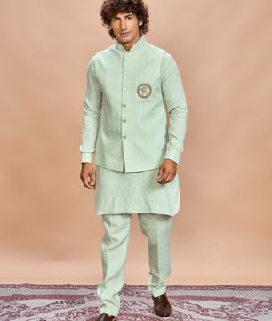 Pista Linen Jacket Kurta Set for Men