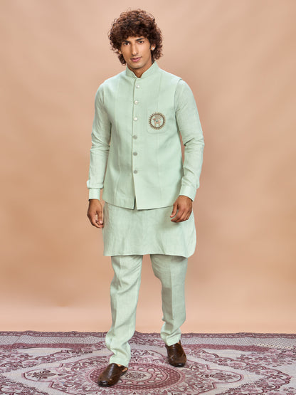 Pista Linen Jacket Kurta Set for Men