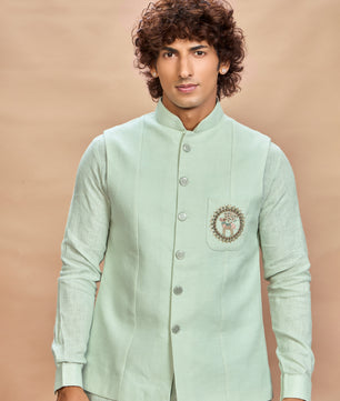 Pista Linen Jacket Kurta Set for Men
