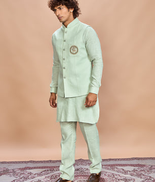 Pista Linen Jacket Kurta Set for Men