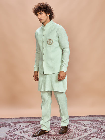 Pista Linen Jacket Kurta Set for Men