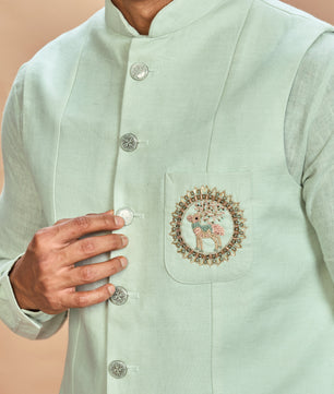 Pista Linen Jacket Kurta Set for Men