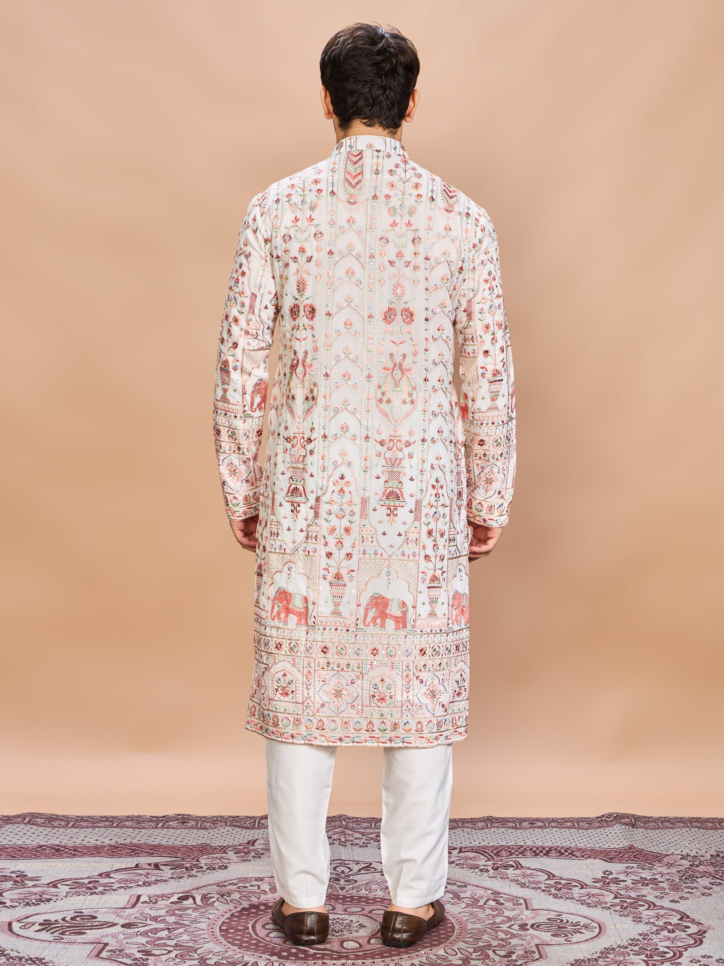 Cream Georgette Embroidered Kurta Set