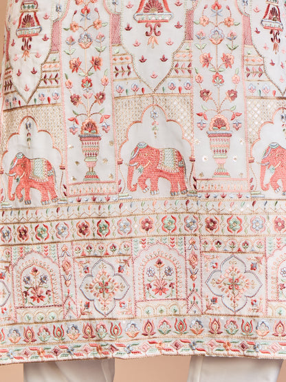 Cream Georgette Embroidered Kurta Set